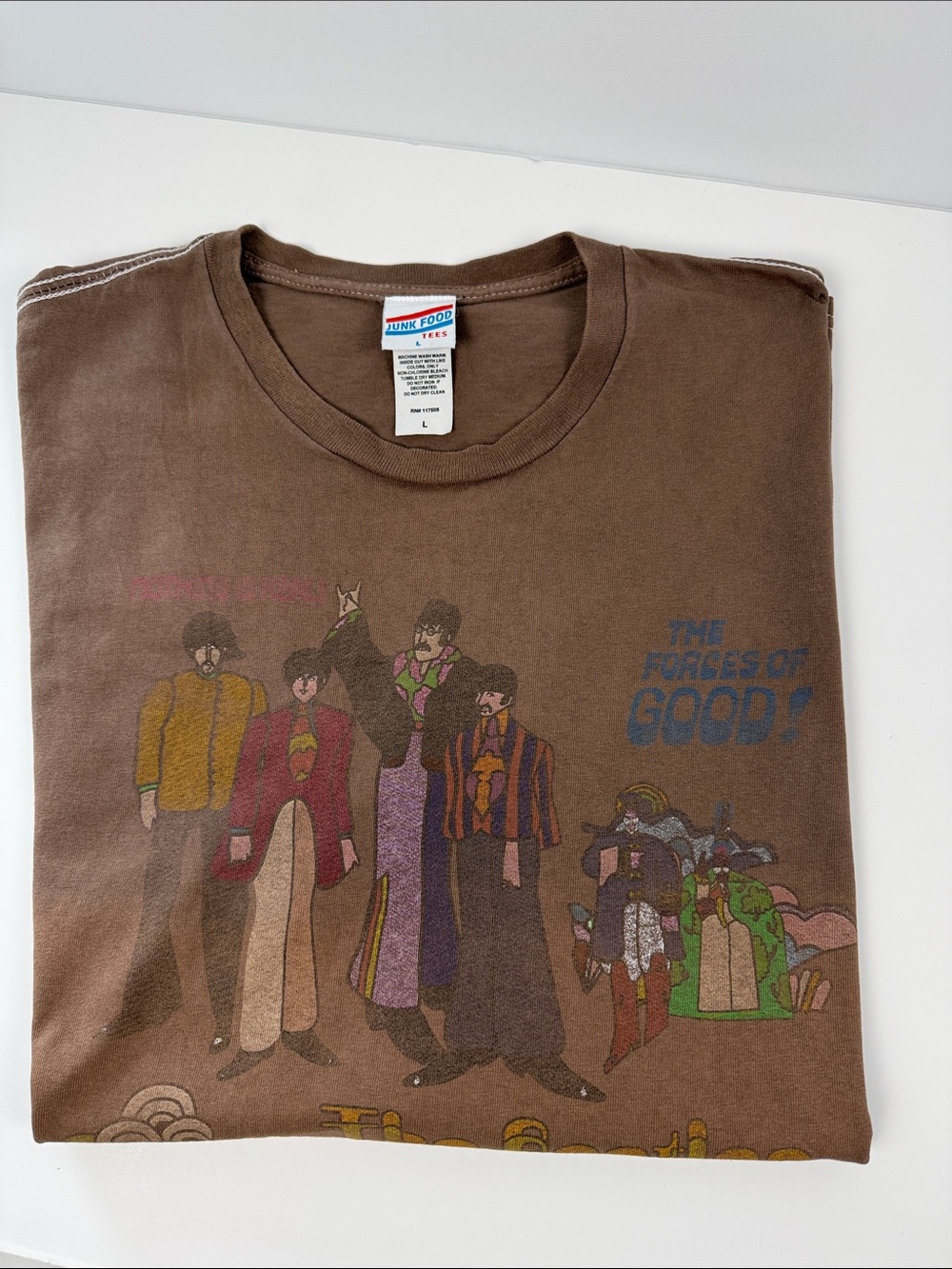 Junk Food Clothing Brown Tee with Red & Blue Logo